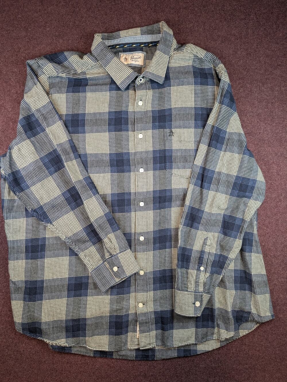 Men's Original Penguin by Munsingwear Flannel Shirt, Grey/Blue - Size 3XL